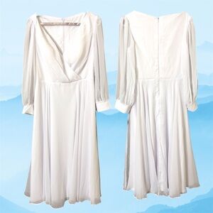 Women’s 14 Elegant White Long Sleeve Midi Dress